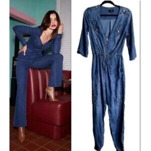Bebe Utility Jumpsuit Women Small Lyocell Denim Cargo Y2K Retro Chambray party